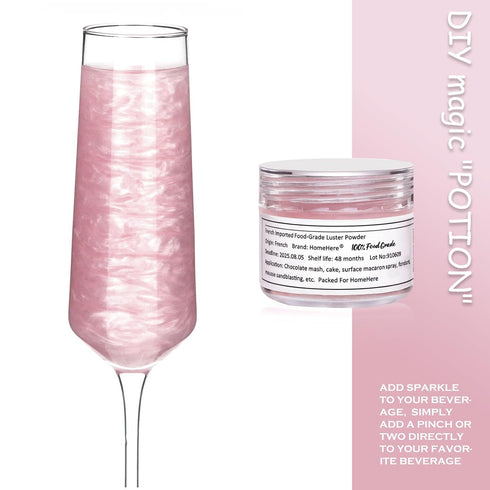 HomeHere 7g Edible Luster Dust Food-Grade Glitter for Cake Decorating, Light Pink Sprinkle Glitter for Desserts
