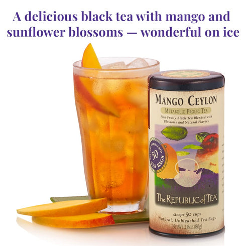 50 The Republic of Tea - Mango Ceylon Black Tea, Metabolic Frolic Tea, Tea Bag Tin