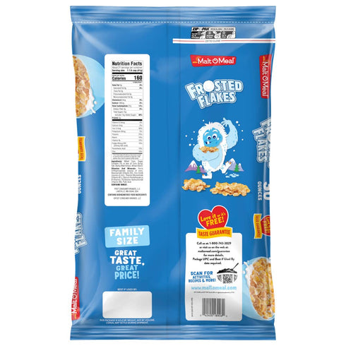 30 oz Malt-O-Meal Frosted Flakes Breakfast Cereal, Family Size, Resealable Bulk Bag
