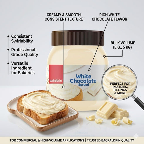 Backaldrin 12.35 oz Premium White Chocolate Spread - Smooth Creamy Butter for Toast, Bagels, Pancakes, Waffles