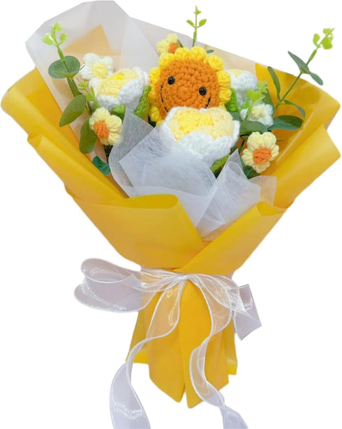 Vestamore Crochet Flower Bouquet, Sunflower, Rose, Yellow Paper, Gift for Mother's Day, Valentine's
