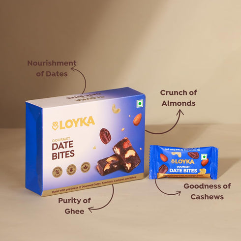 LOYKA Pack 7pcs Date Bites No Added Sugar Healthy Dry Fruits Sweets Gift - Sugar Free Date Bites with Ghee & Cashew