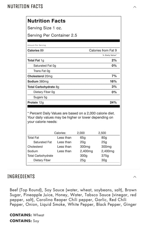 12g 100% (2.5 Pack 3) Jerky.com All Natural Carolina Reaper Beef Jerky - Hottest Jerky in the World, of Protein - No