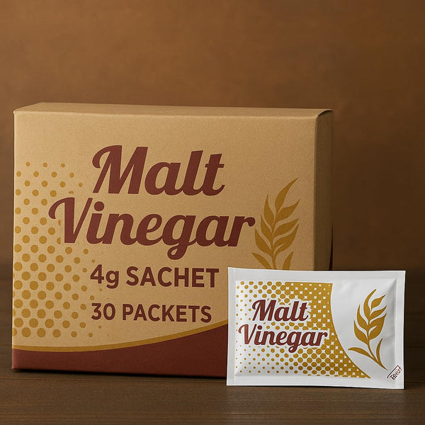 Vallary Malt Vinegar Packets 30 Count | Single Serve Condiment Pack for Fish