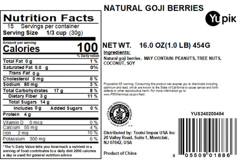 1 lb (16 oz), Yupik Natural Dried Goji Berries, Gluten-Free, GMO-Free, Dried Fruits, Wolfberries, No Sugar Added