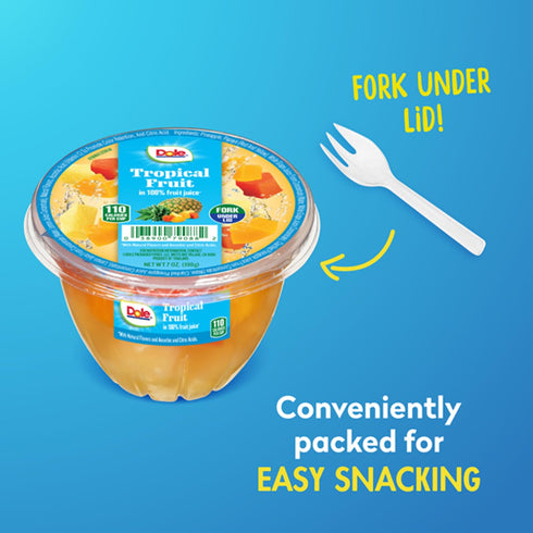 100% 7oz 12 Dole Fruit Bowls Tropical Fruit in Juice Snacks, Total Cups, Gluten & Dairy Free, Bulk Lunch Snacks