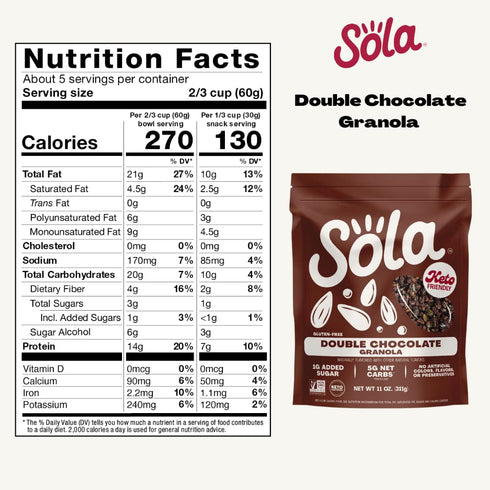 11 SOLA Double Chocolate Granola, Ounce