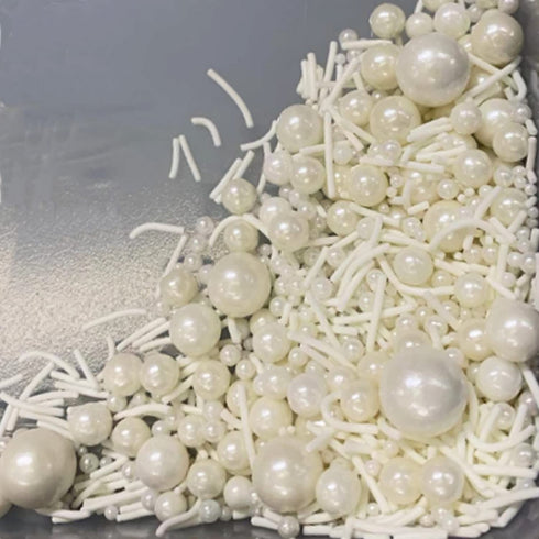 CHOCKACAKE Jimmes 4.2oz jimmes) White Edible Pearl Sugar Sprinkles Candy Baking Edible Cake Decorations Wedding Cupcake