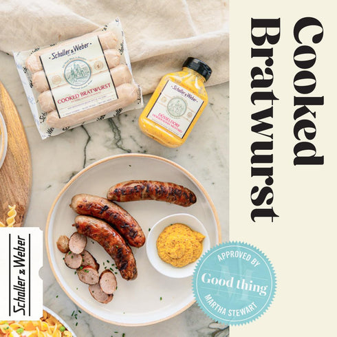 12 oz Schaller & Weber Cooked Bratwurst Traditional German Style Sausage Links Fully Cooked Ready to Eat Gluten Free