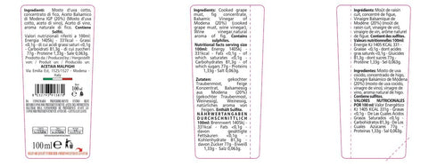 Acetaia (100ml 3,38 Oz) Malpighi - Dressing with Balsamic vinegar of Modena and Figs - fl
