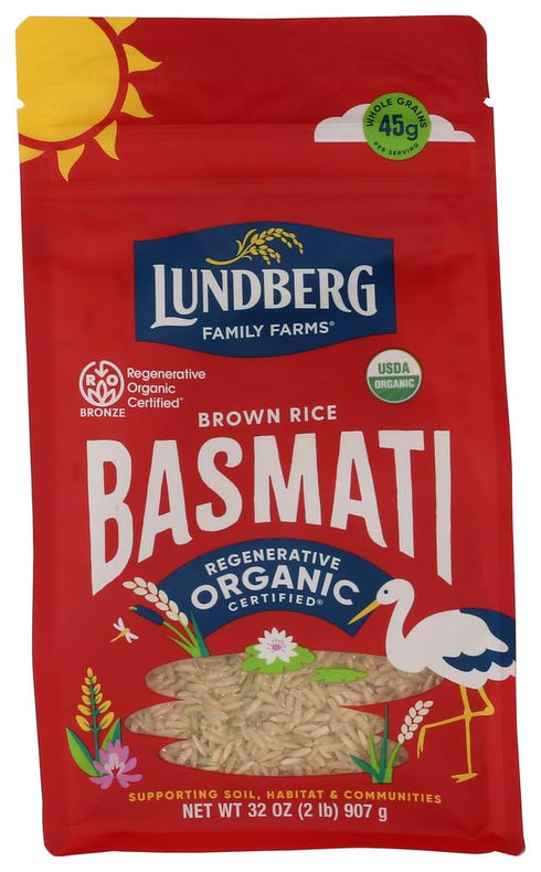 32 Oz Lundberg Basmati Rice, Organic Long Grain Brown Rice - Non-Sticky, Fluffy Aromatic Rice Grown in California