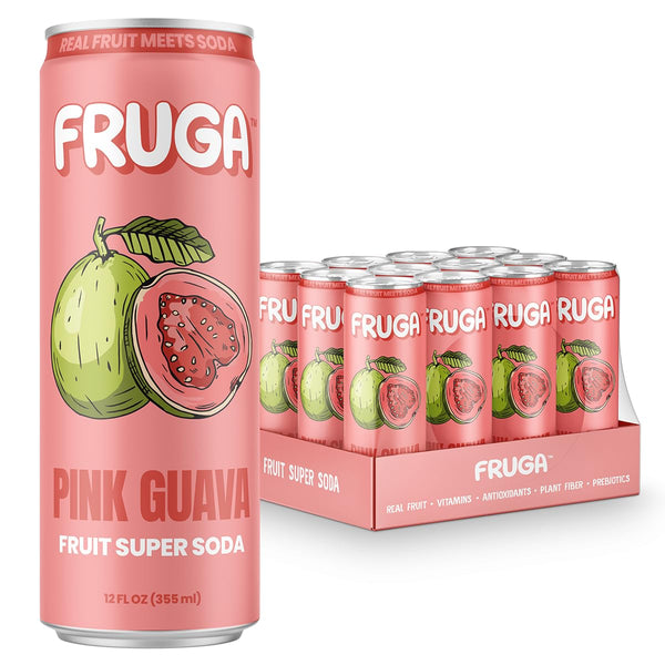 FRUGA Pink Guava Sparkling Fruit Super Soda, Prebiotic Soda, Low Calorie, Healthy