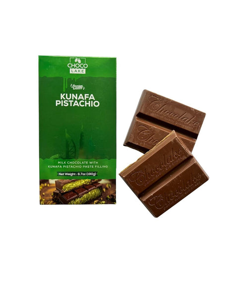Choco Lake 6.7 oz Dubai Chocolate Kunafa Pistachio Bar - Kunafa Pistachio Milk Chocolate Bar
