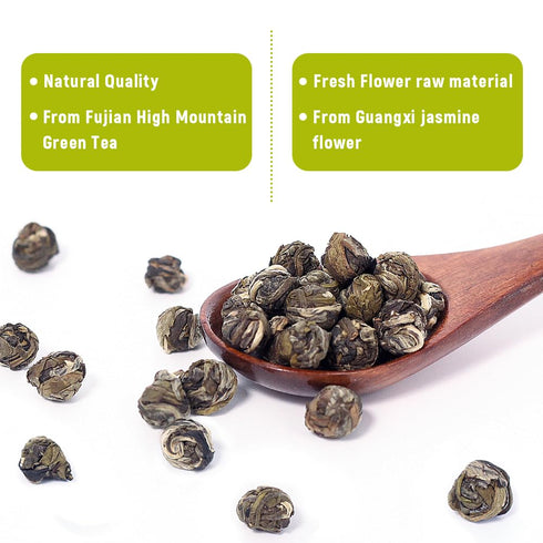 Jasmine Dragon Pearls Loose Leaf Green Tea 100g/3.53oz - Pleasant Jasmine Aroma for Hot and Cold Tea