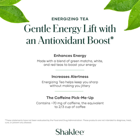 Packets 28 Shaklee Energizing Tea Pomegranate Flavor - Antioxidant-Rich Blend of Green, White, and Red Teas for Gentle