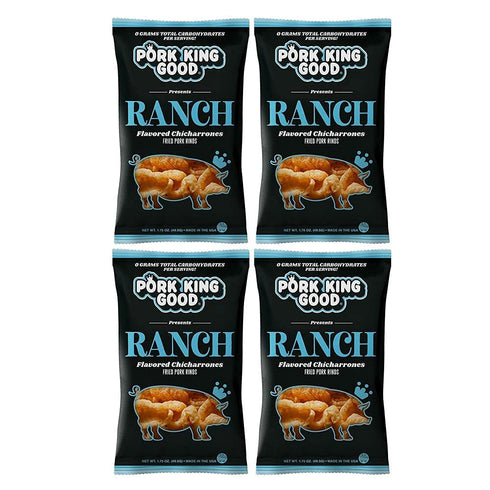 (4 Pack) Pork King Good Ranch Pork Rinds (Chicharrones) Keto Snacks
