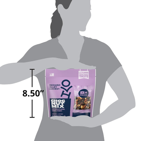 Multipack, 1 oz (Pack 8), 4g Orchard Valley Harvest Choc Nut Mix of Dark Chocolate Raisins, Almonds & Peanuts, Gluten