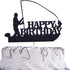 Sea Fishing Birthday Cake Topper, Fisherman Theme Party Supplies, Gone Fishing Decorations, Black Glitter Decor