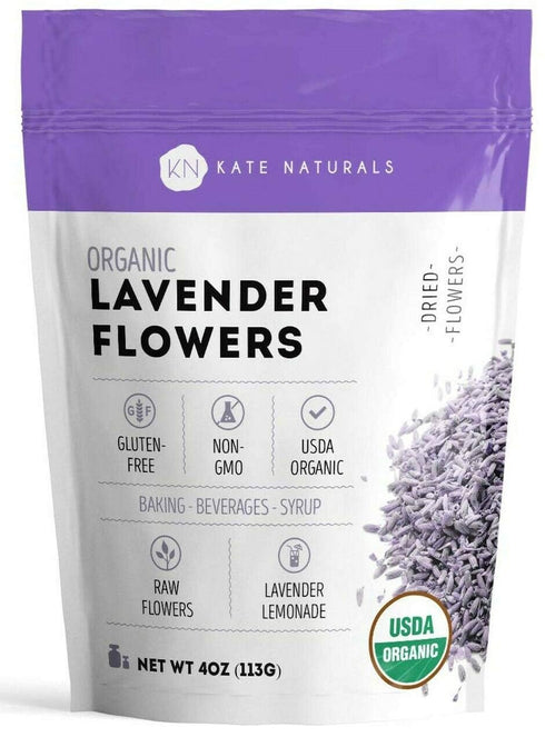 Kate Naturals Dried Lavender Flowers for Tea, Syrup, Lemonade, Soap Making - Edible Culinary Grade Buds (4oz, Organic,