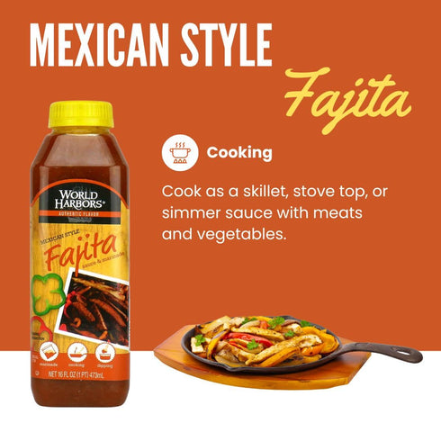 World Harbors Mexican Style Fajita Marinade - 16-Fl Oz (Pack of 2), Perfect for Fajita Meat and Veggies