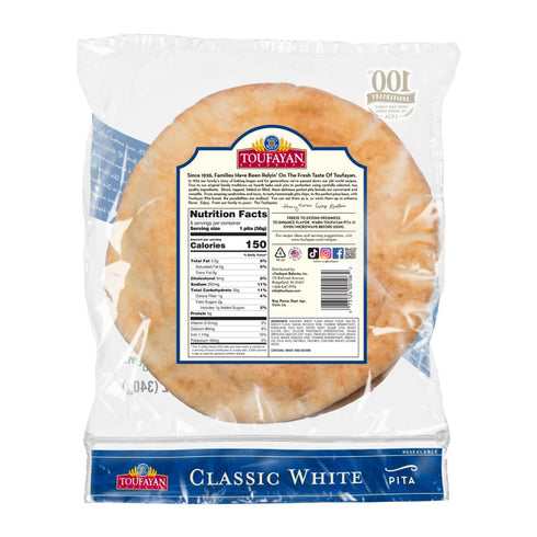 3 Pack (18 Toufayan Bakeries Classic White Pita Bread Soft Thin Hearth-Baked Pita Pockets for Sandwiches, Wraps, Gyros