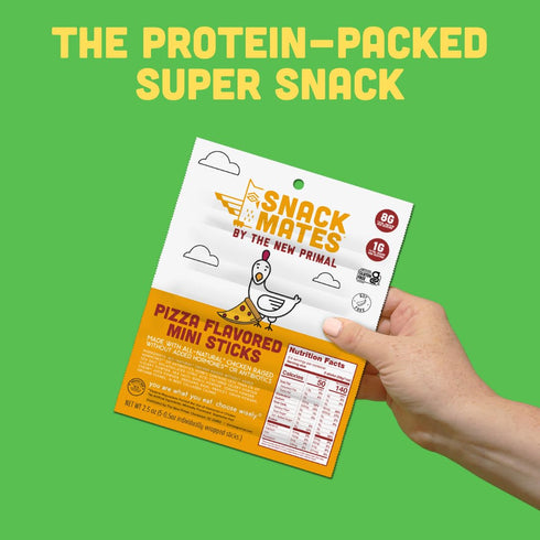 8g 50 40 Pack New Primal Snack Mates Pepperoni Pizza Chicken Sticks, Gluten Free Healthy Snacks for Kids, Low Sugar