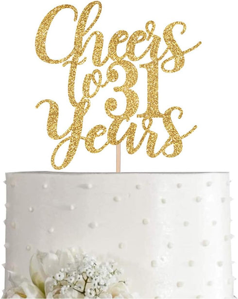 Gold Glitter Cheers to 31 Years Cake Topper, Gold Happy 31st Birthday Cake Topper, Birthday Party Decorations