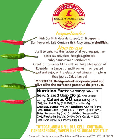 6.7oz (190 TUTTOCALABRIA TuttoCalabria, Rose Marina Sauce, gr), Spicy Calabrian baby fish, Traditional recipe with EVO