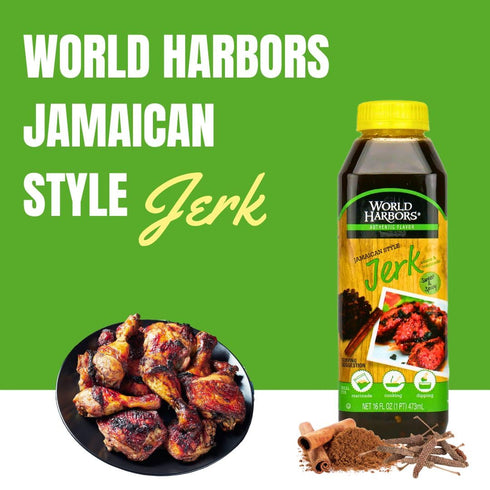 16 oz (Pack 2) World Harbors Jamaican Jerk Sauce Sweet & Spicy Marinade for Jamaican Jerky Seasoning Chicken, Sirloin