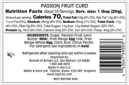 11 (Pack 6) Tiptree Passion Fruit Curd, Ounce Jars