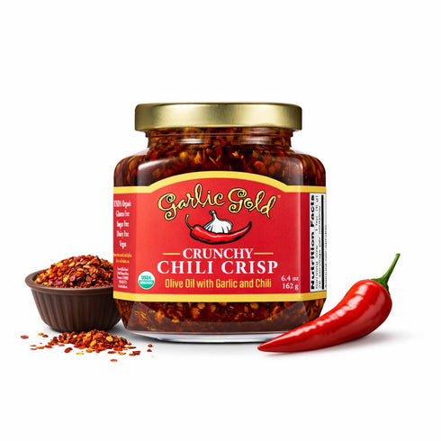Garlic Gold Organic Crunchy Chili Crisp Olive Oil Infused with Garlic &