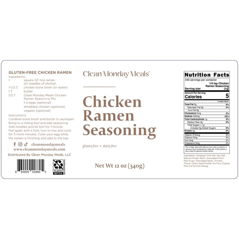 Two-Pack, 23.4 oz Clean Monday Meals Chicken Ramen Seasoning Mix Gluten Free, Dairy Free, Soy Free & Non-GMO Flavor