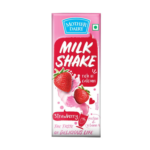 Mother Dairy Strawberry Milkshake, 180ml, Pack of 12, Ready to Drink