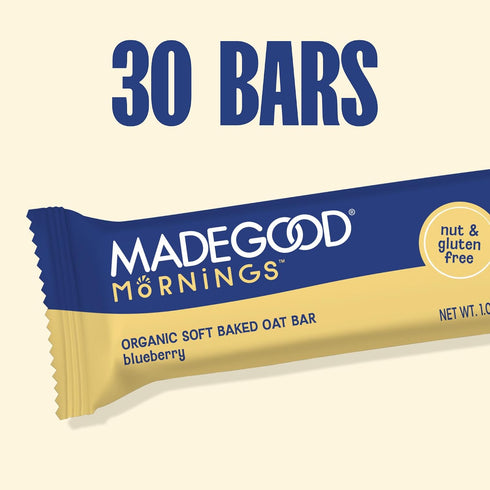 1.06 Oz (30 Count) MadeGood Mornings Soft Baked Breakfast Bars, Blueberry, Gluten Free Snacks