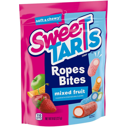 8 (Pack 3) SweeTARTS Rope Bites Candy, Mixed Fruit, Ounce Resealable Bag