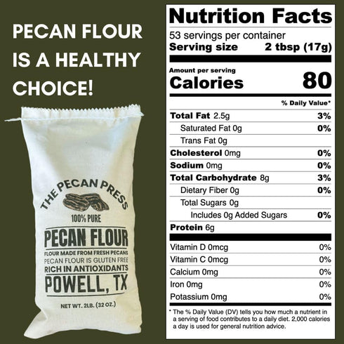 The Pecan Press 100% 2LB Pure Pecan Flour Bag, Gluten-Free, All-Natural, Finely Ground for Baking & Cooking Made