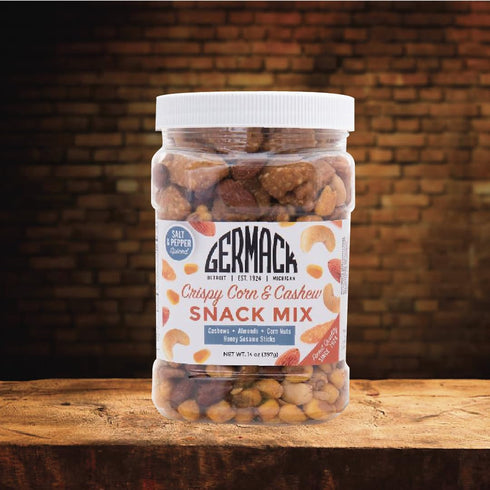 (Set 2, 14oz Germack - Crispy Corn and Cashew Savory Crunch Snack Mix - Toasted Corn, Cashews, Almonds and Sesame Chips