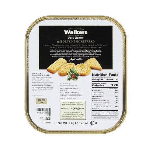 Walkers 35.3 oz Shortbread Cookies, Pure Butter Traditional Scottish Recipe, Family Size Box, Authentic European Bakery