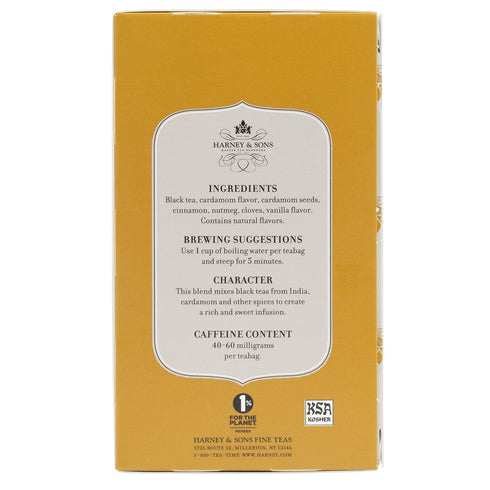 20 count Harney & Sons Chai Tea Bags, box, Black Tea with Cardamom and Spices