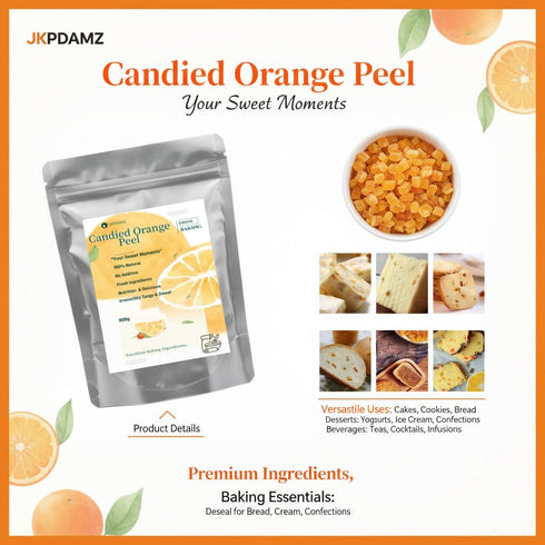 JKPDAMZ 1.76 800g, Ib Candied Glazed Orange Peel Dices, Chopped Sweet Orange Peel Cubes Granules, for Cake Baking