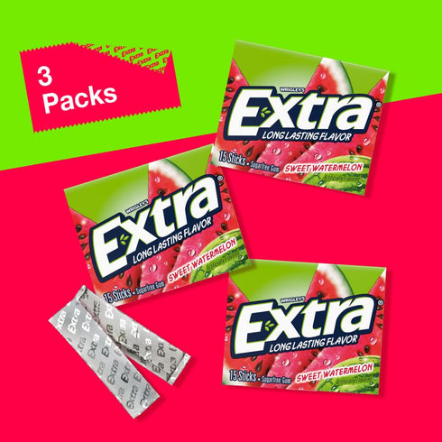EXTRA Watermelon Sugar Free Chewing Gum, 15 ct, 3 Pack