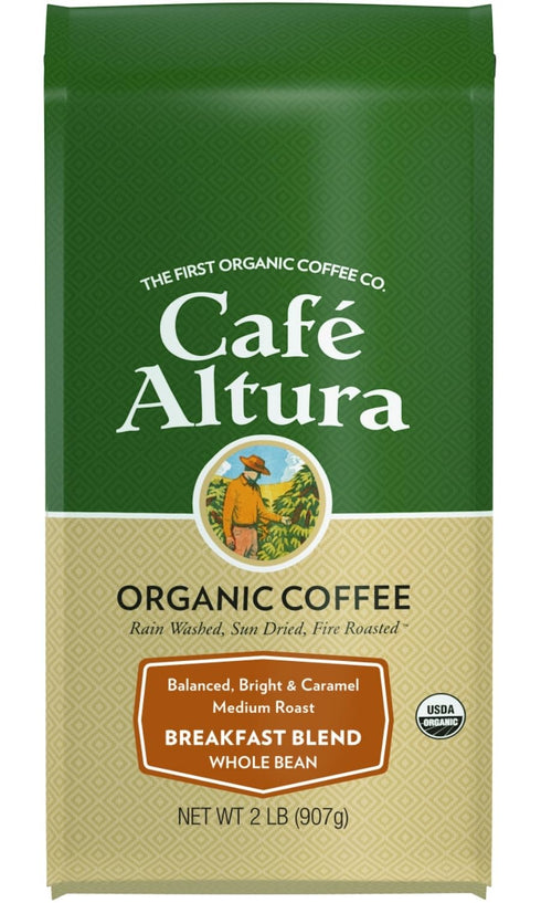 Cafe Altura Whole Bean Organic Coffee, Breakfast Blend, 2 lb Bag