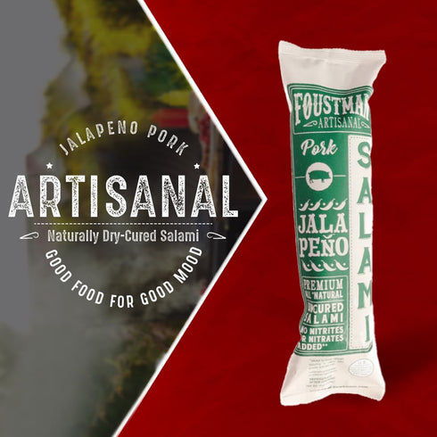 8 Oz. Foustman's Salami Jalapeno Pork Artisanal, Nitrate-Free, Naturally Cured Lunch Meat, Gluten-Free, Dairy-Free