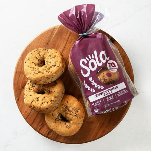16g 7g 12.4 OZ, (4 Bagels/Pack) (Pack 3) SOLA Everything Bagels, Low Carb & Keto Friendly, of Protein Per Bagel & Net