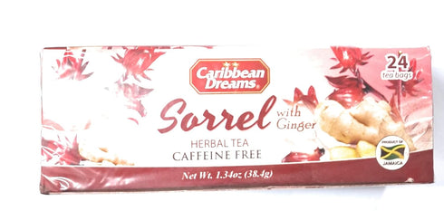 24 Caribbean Dreams Sorrel & Ginger Tea, Tea Bags, All Natural, Caffeine Free, Herbal Tea, White, (CD S&G)