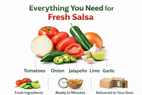 Generic Set 24) Fresh Salsa Kit Roma Tomatoes, Jalapeos, Onion, Lime & Garlic Ready-to-Make Homemade Salsa (Serves