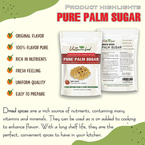 10.58 Oz (300g) PURE PALM SUGAR VIETFARMFOOD: Natural pure, convection dried seasoning made from real fruits - perfect