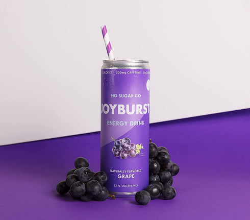 0 0 12 Packs No Sugar Joyburst Energy Drink, Grape, Calorie, Sugar, Sugar Free Energy Drink with Natural Caffeine, Hint