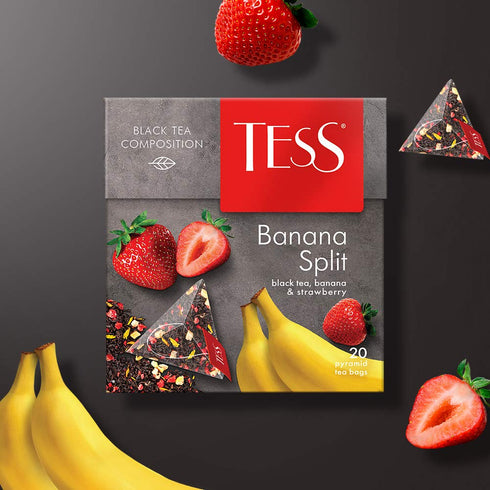 Tess Banana Split Black Tea in 20 Pyramid Sachets - Composition: Black Tea, Banana, Strawberry Leaf