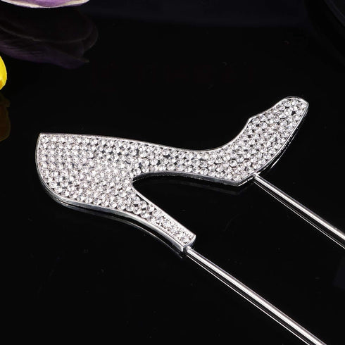 High-heeled Shoes Cake Topper - Glitter Alloy Rhinestone Cupcake Topper for Birthday Party Food Decoration